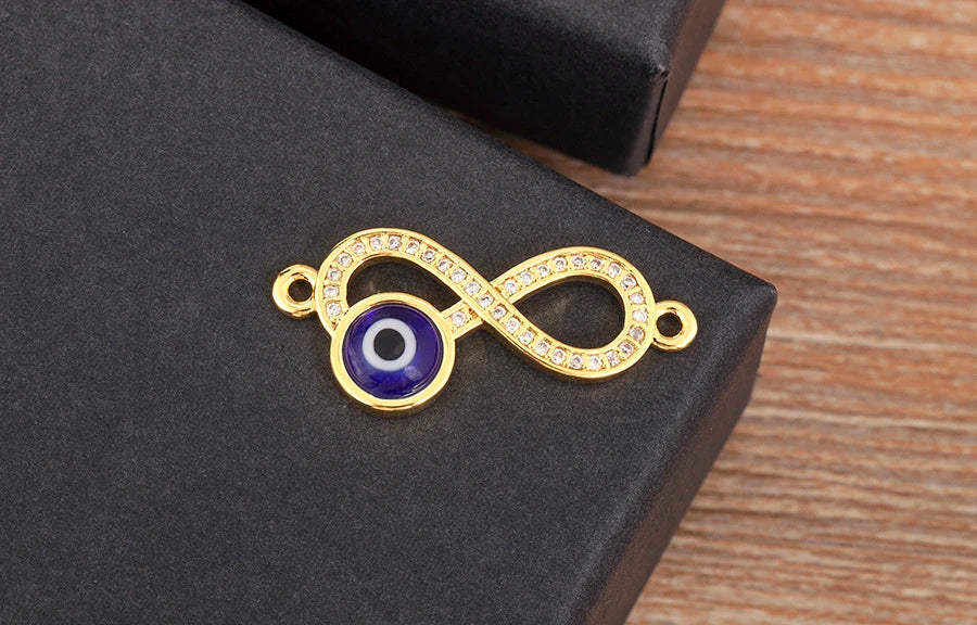 Nidin New Trendy 8 Number Shape Evil Eye Round Beads Charm Bracelets Adjustable For Women Shiny Crystal Zircon Jewelry Gifts