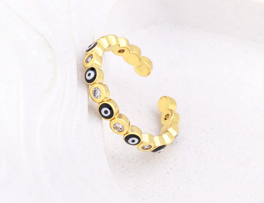 Nidin Hot Sale Lucky Evil Eye Rhinestone Rings For Women Girls Enamel Dripping Oil Finger Devil Eye Adjustable Jewelry Gift