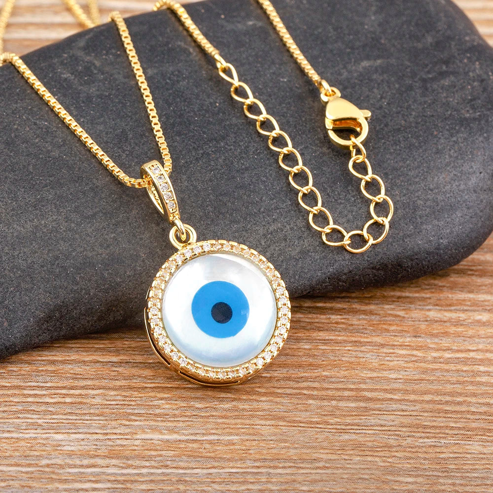 Nidin New Arrival Gold Plated Evil Eye Pendant Necklace For Women Zircon Jewelry Clavicle Chain Choker Party Wedding Gift