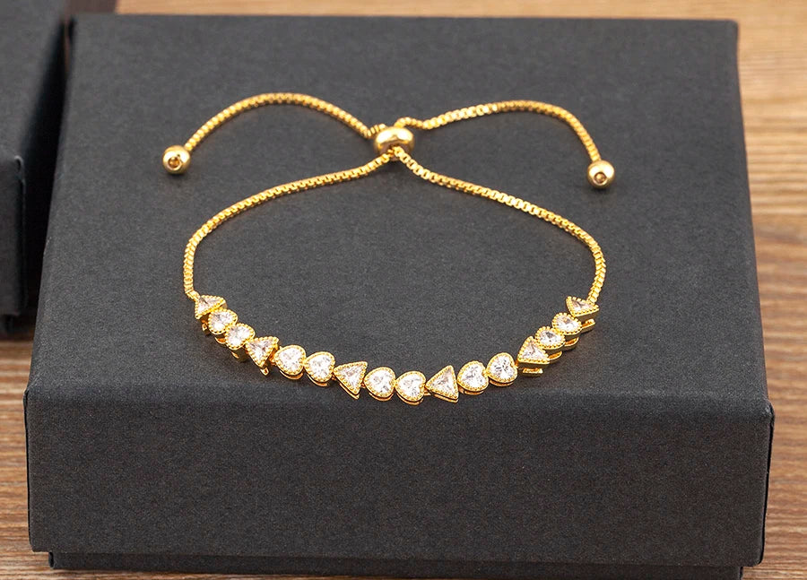 Nidin Charm Zircon Geometric Shape Bracelet Adjustable 15 Styles Gold Color Link Chain Jewelry Women's Personality Party Gift