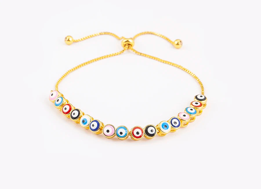 Nidin Luxury Men 4 Colors Evil Eye Beads Chain Bracelets Bangles Adjustable Party Wedding Elegant  Jewelry Gift For Female Male
