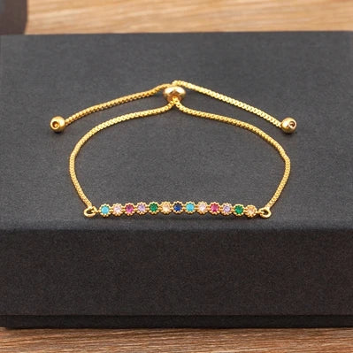 Nidin Charm Zircon Geometric Shape Bracelet Adjustable 15 Styles Gold Color Link Chain Jewelry Women's Personality Party Gift