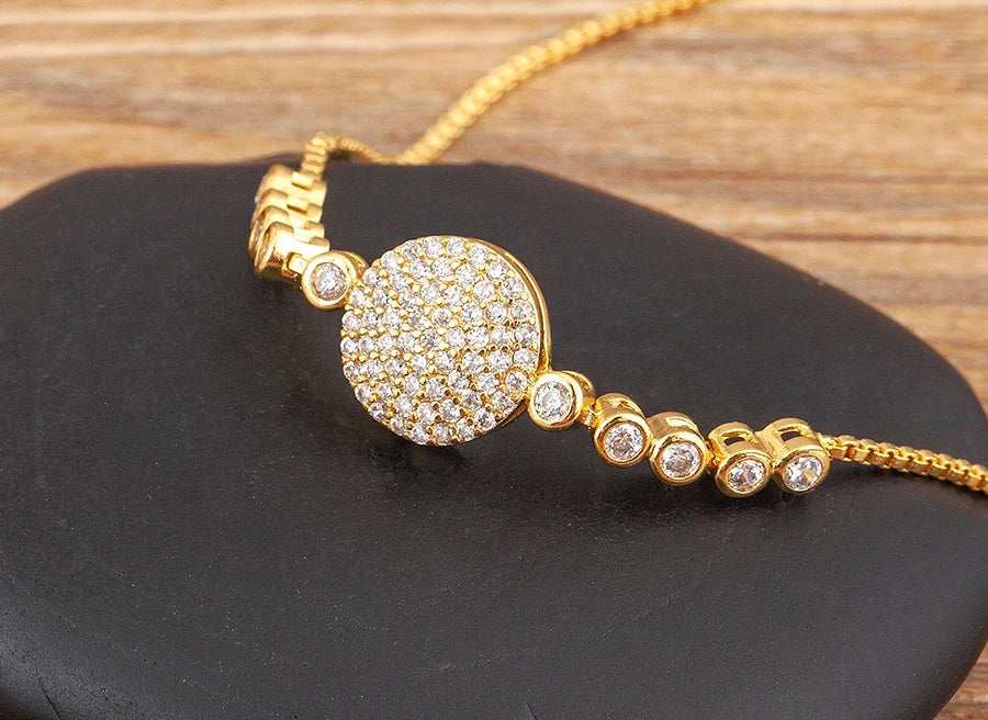 Nidin Charm Zircon Geometric Shape Bracelet Adjustable 15 Styles Gold Color Link Chain Jewelry Women's Personality Party Gift