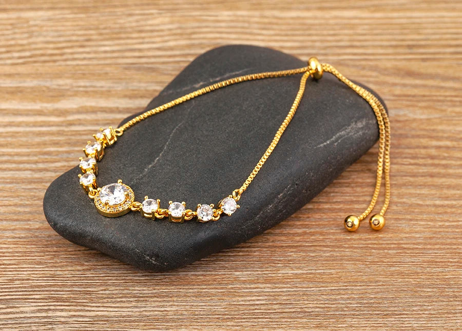 Nidin Charm Zircon Geometric Shape Bracelet Adjustable 15 Styles Gold Color Link Chain Jewelry Women's Personality Party Gift