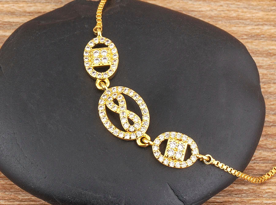 Nidin Charm Zircon Geometric Shape Bracelet Adjustable 15 Styles Gold Color Link Chain Jewelry Women's Personality Party Gift