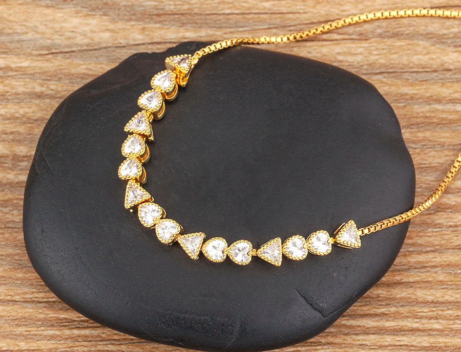 Nidin Charm Zircon Geometric Shape Bracelet Adjustable 15 Styles Gold Color Link Chain Jewelry Women's Personality Party Gift
