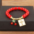 Nidin 8MM Red Beads Chain Bracelet for Women Cherry Shape Love Cross Pattern High Quality Aesthetic Lucky Jewelry Gift