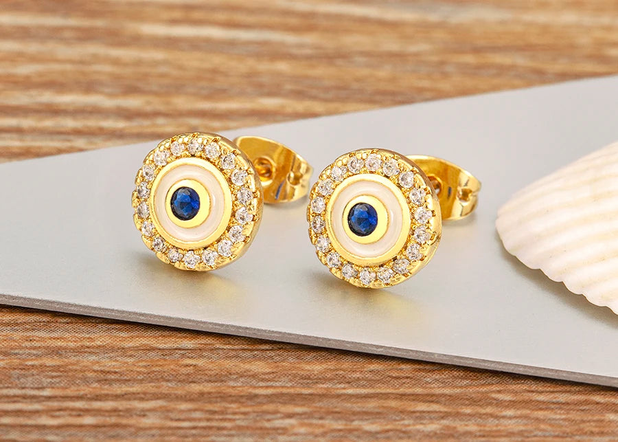 Hollow Zircon Evil Eye Stud Earrings