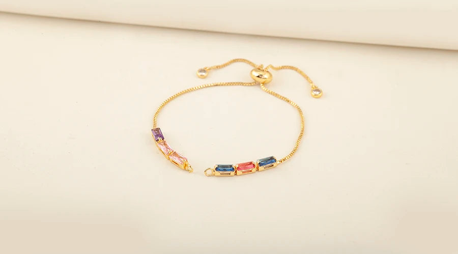 Nidin 3 PCS/Lot Rectangle/Round Crystal Zircon Slider Bracelet For Women Female Adjustable Chains Jewelry Wholesale Accessories