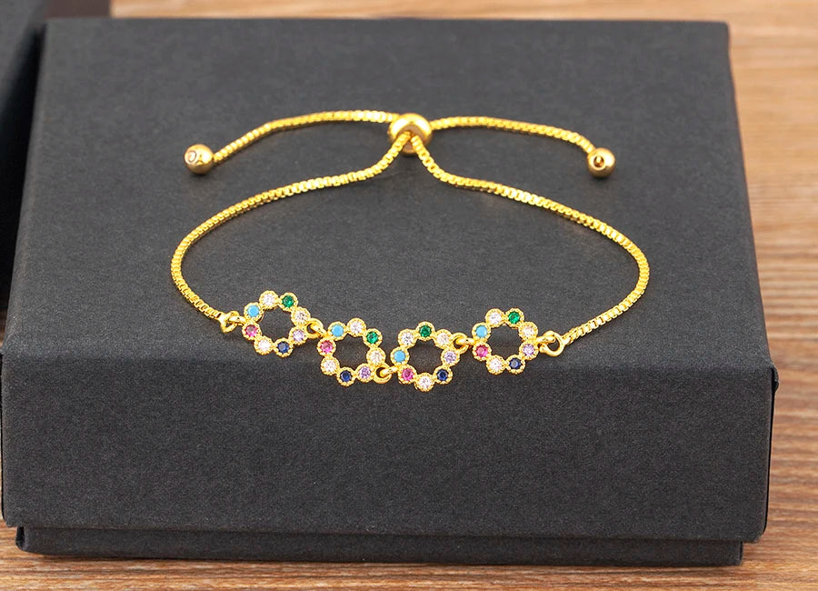 Nidin Charm Zircon Geometric Shape Bracelet Adjustable 15 Styles Gold Color Link Chain Jewelry Women's Personality Party Gift