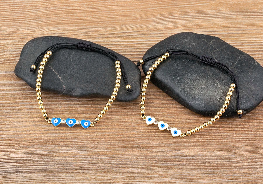 Nidin Adjustable Handmade Braided String Bracelet Women Men Turkish Evil Eye Heart Shape Bangle Couple Lucky Wedding Jewelry