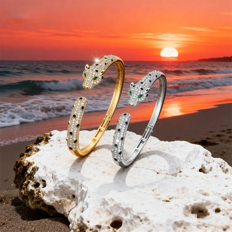 Pave Rhinestone Panther Bracelet