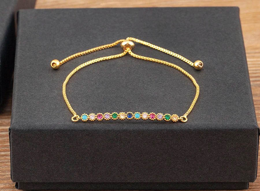 Nidin Charm Zircon Geometric Shape Bracelet Adjustable 15 Styles Gold Color Link Chain Jewelry Women's Personality Party Gift