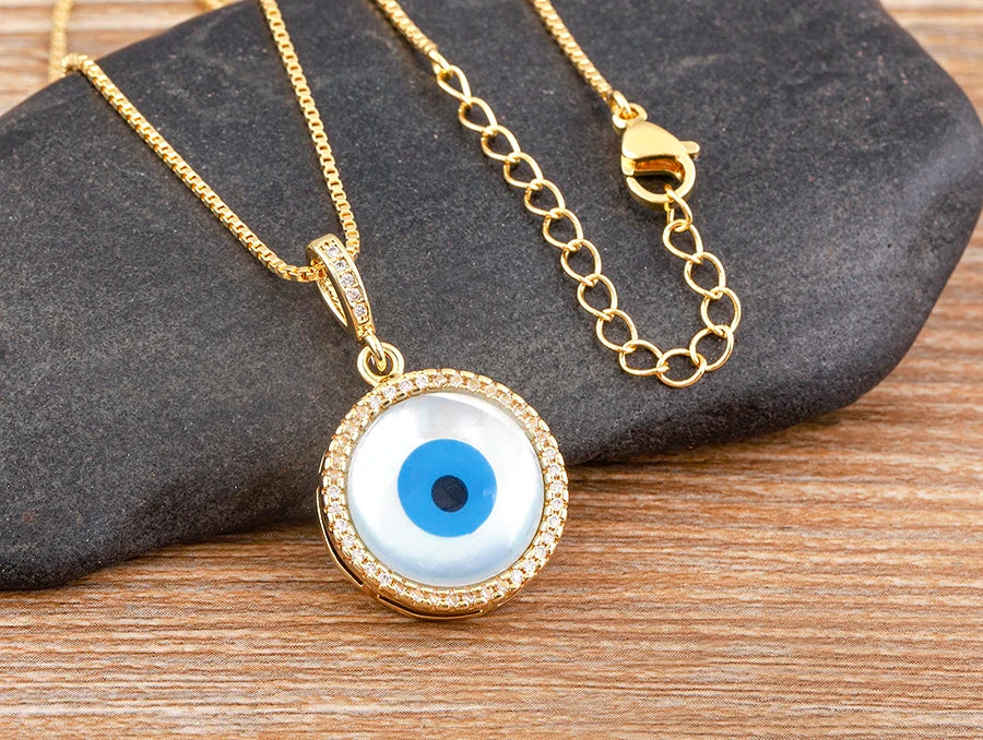 Nidin New Arrival Gold Plated Evil Eye Pendant Necklace For Women Zircon Jewelry Clavicle Chain Choker Party Wedding Gift