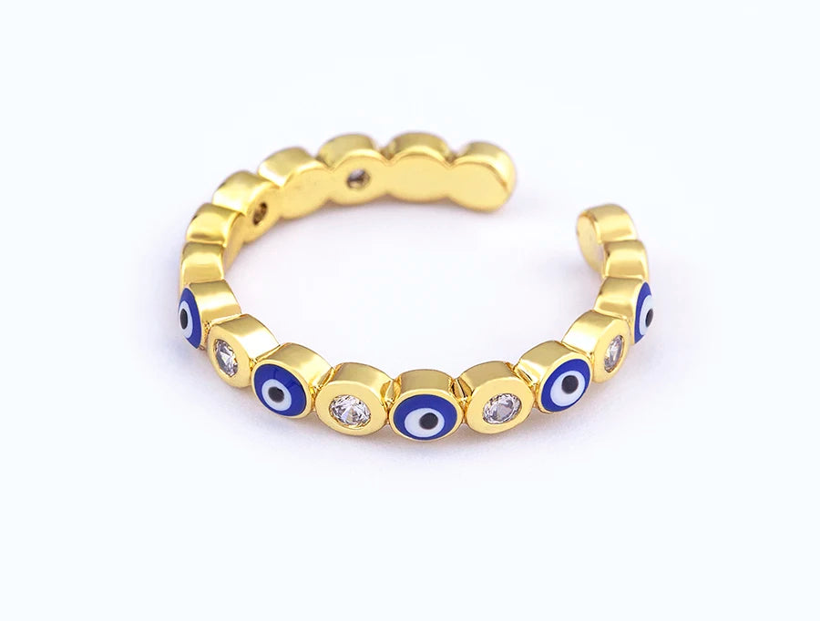 Nidin Hot Sale Lucky Evil Eye Rhinestone Rings For Women Girls Enamel Dripping Oil Finger Devil Eye Adjustable Jewelry Gift