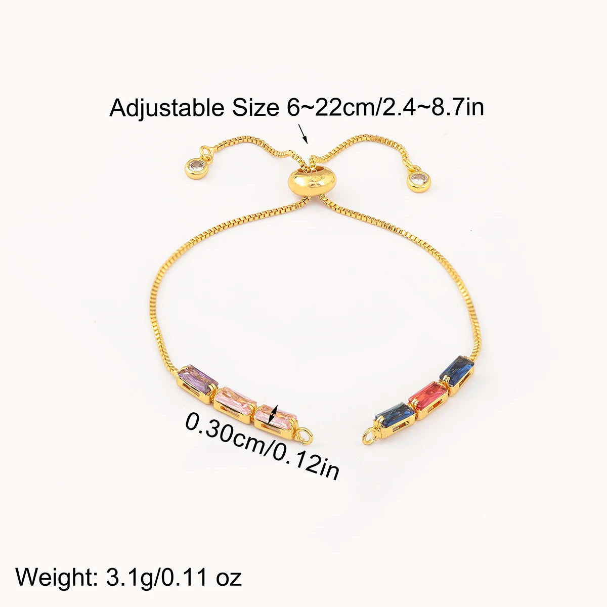 Nidin 3 PCS/Lot Rectangle/Round Crystal Zircon Slider Bracelet For Women Female Adjustable Chains Jewelry Wholesale Accessories