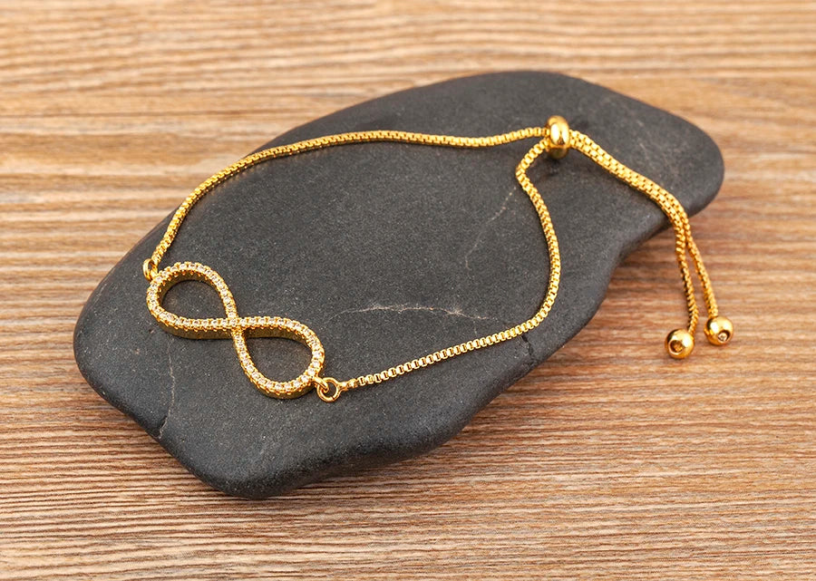 Nidin Charm Zircon Geometric Shape Bracelet Adjustable 15 Styles Gold Color Link Chain Jewelry Women's Personality Party Gift