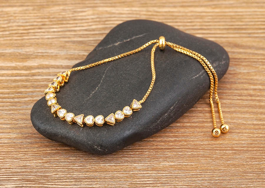 Nidin Charm Zircon Geometric Shape Bracelet Adjustable 15 Styles Gold Color Link Chain Jewelry Women's Personality Party Gift