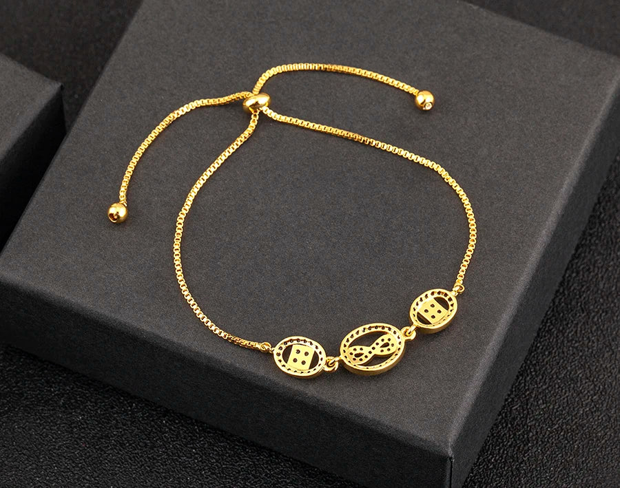 Nidin Charm Zircon Geometric Shape Bracelet Adjustable 15 Styles Gold Color Link Chain Jewelry Women's Personality Party Gift