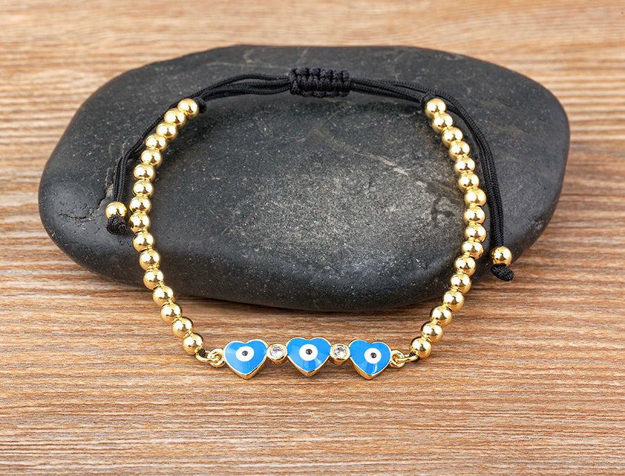 Nidin Adjustable Handmade Braided String Bracelet Women Men Turkish Evil Eye Heart Shape Bangle Couple Lucky Wedding Jewelry