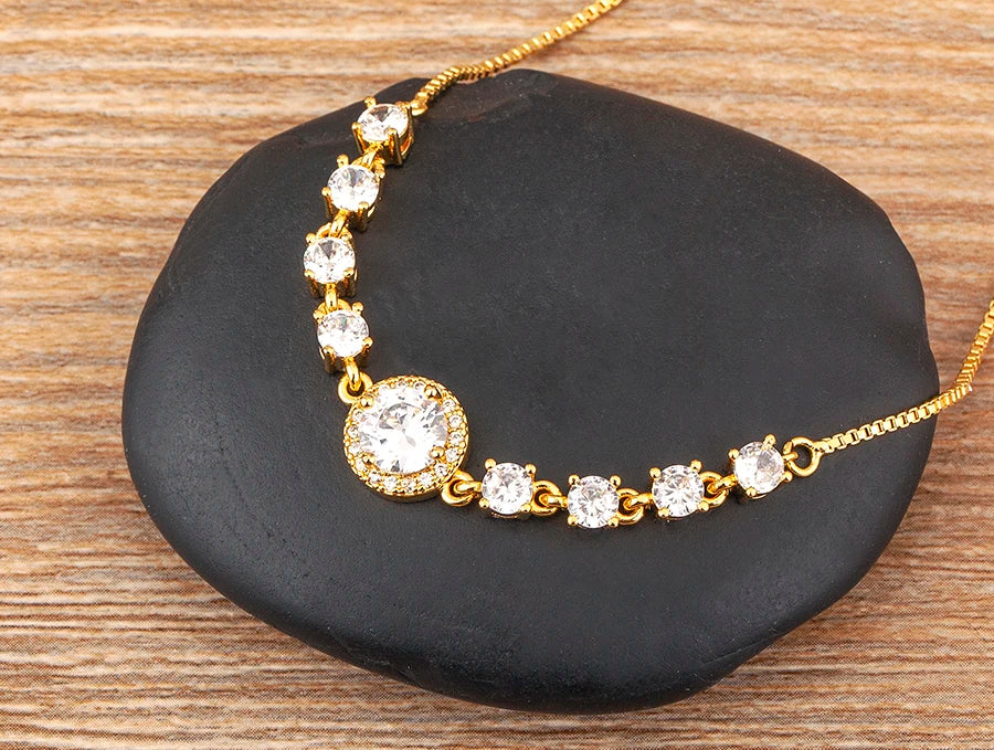 Nidin Charm Zircon Geometric Shape Bracelet Adjustable 15 Styles Gold Color Link Chain Jewelry Women's Personality Party Gift