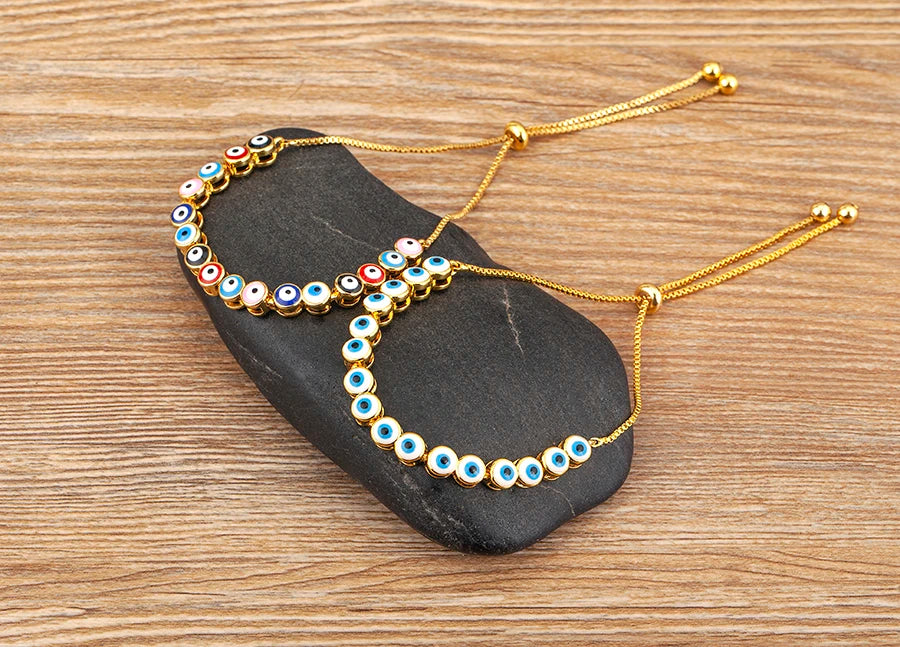 Nidin Luxury Men 4 Colors Evil Eye Beads Chain Bracelets Bangles Adjustable Party Wedding Elegant  Jewelry Gift For Female Male