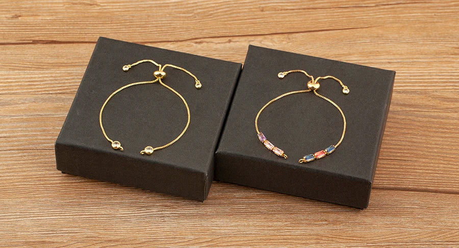 Nidin 3 PCS/Lot Rectangle/Round Crystal Zircon Slider Bracelet For Women Female Adjustable Chains Jewelry Wholesale Accessories