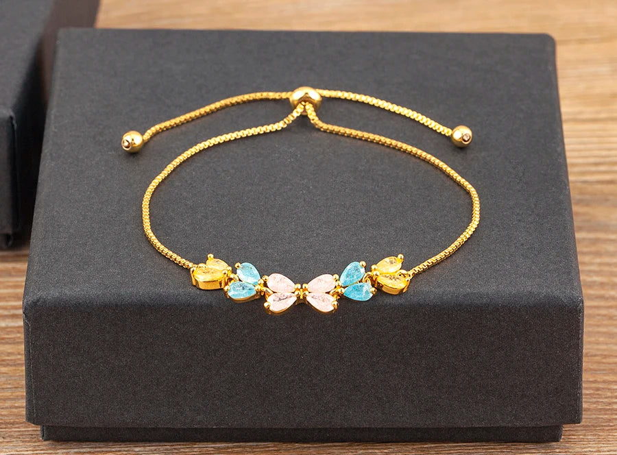 Nidin Charm Zircon Geometric Shape Bracelet Adjustable 15 Styles Gold Color Link Chain Jewelry Women's Personality Party Gift