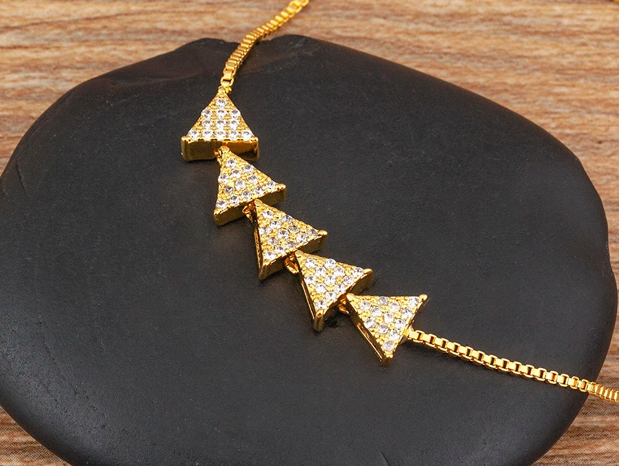 Nidin Charm Zircon Geometric Shape Bracelet Adjustable 15 Styles Gold Color Link Chain Jewelry Women's Personality Party Gift