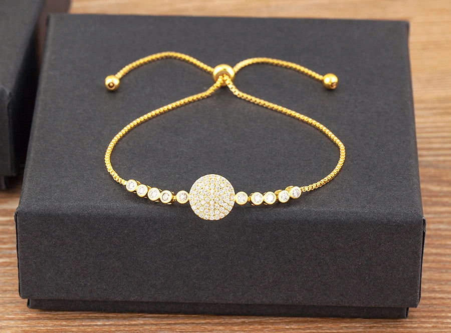 Nidin Charm Zircon Geometric Shape Bracelet Adjustable 15 Styles Gold Color Link Chain Jewelry Women's Personality Party Gift