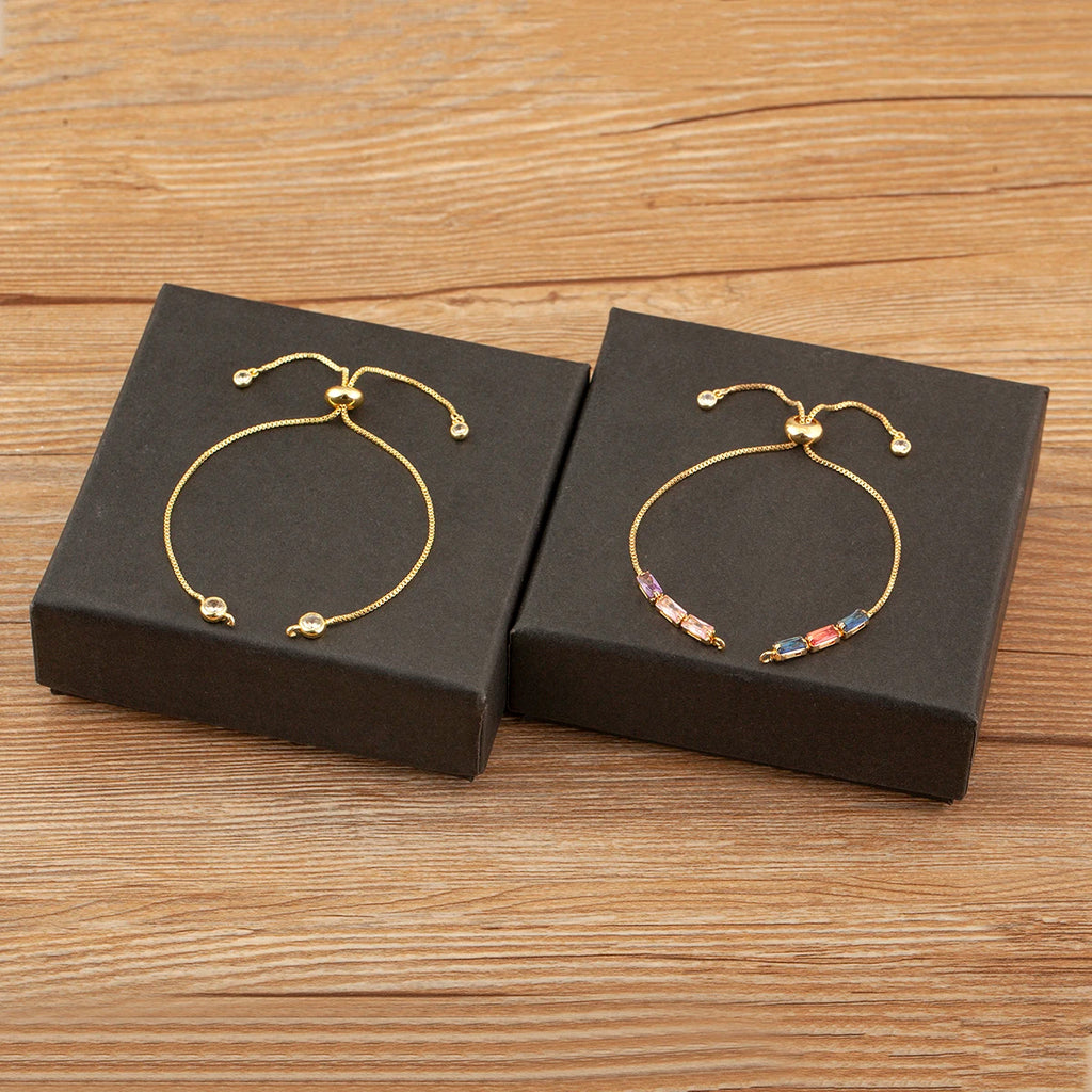 Nidin 3 PCS/Lot Rectangle/Round Crystal Zircon Slider Bracelet For Women Female Adjustable Chains Jewelry Wholesale Accessories