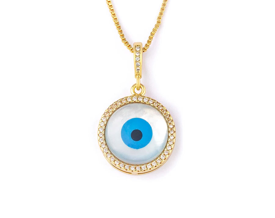 Nidin New Arrival Gold Plated Evil Eye Pendant Necklace For Women Zircon Jewelry Clavicle Chain Choker Party Wedding Gift