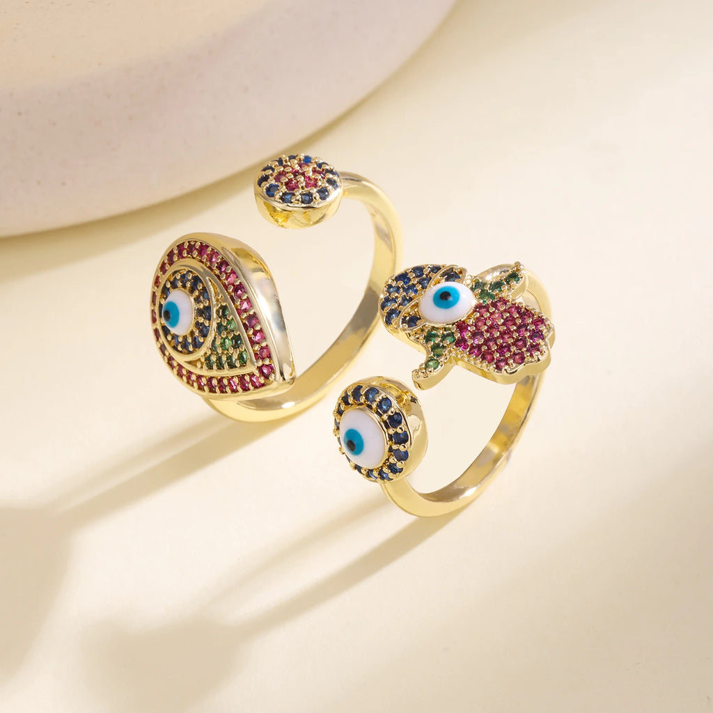 Evil Eye Geometric Charm Ring