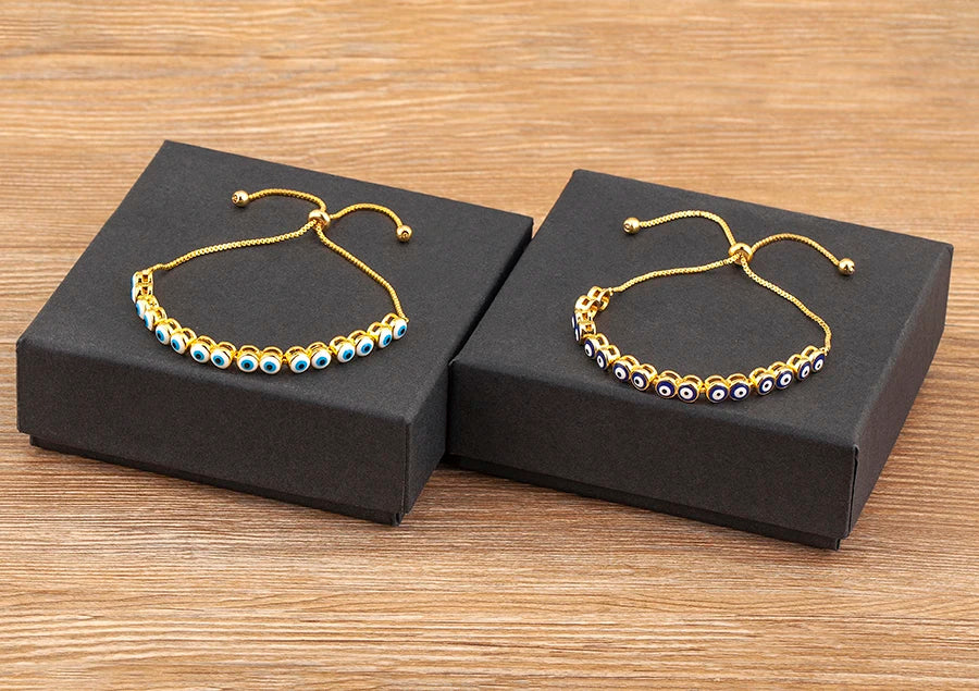 Nidin Luxury Men 4 Colors Evil Eye Beads Chain Bracelets Bangles Adjustable Party Wedding Elegant  Jewelry Gift For Female Male