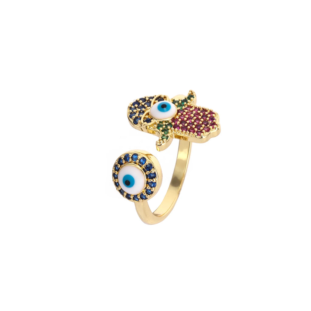 Evil Eye Geometric Charm Ring