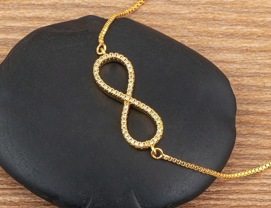 Nidin Charm Zircon Geometric Shape Bracelet Adjustable 15 Styles Gold Color Link Chain Jewelry Women's Personality Party Gift
