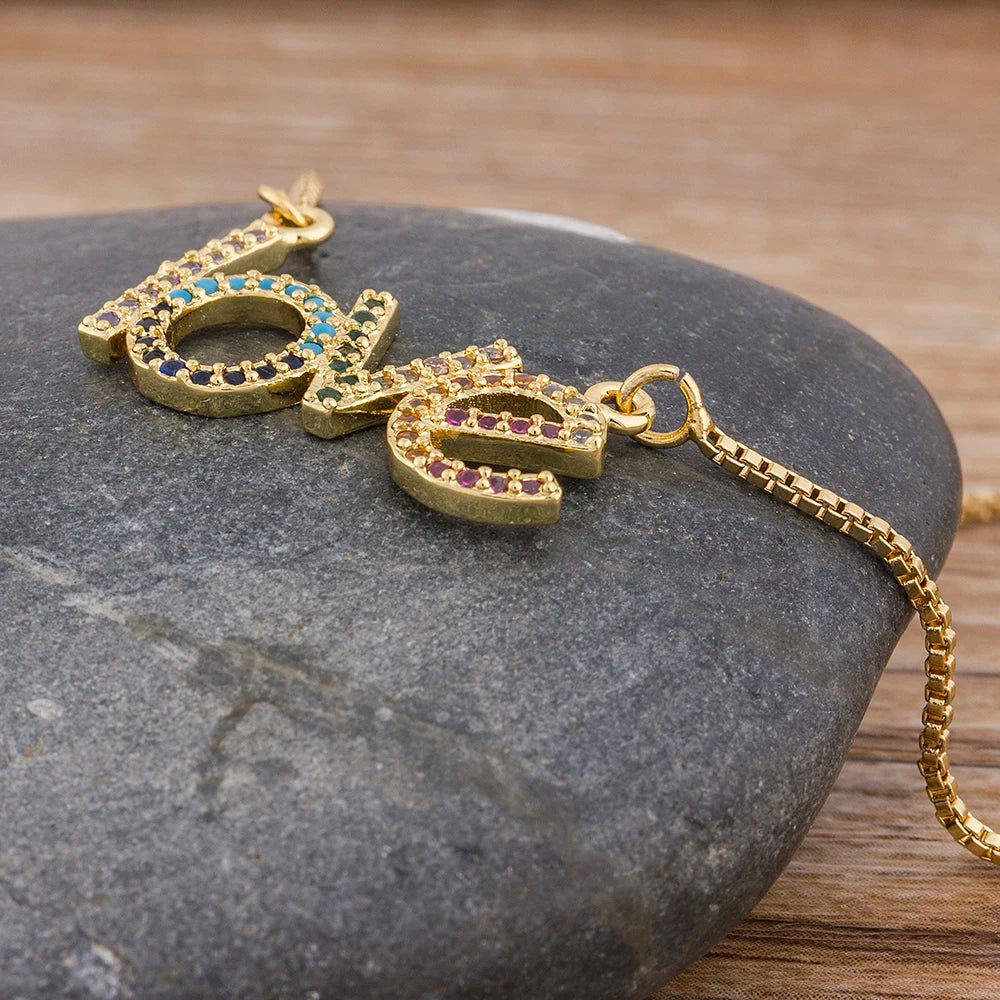 Nidin New Arrival Love Letter Pendant Necklace Gold Color Name Jewelry Chain Chocker For Women Girls Birthday Wedding Party Gift