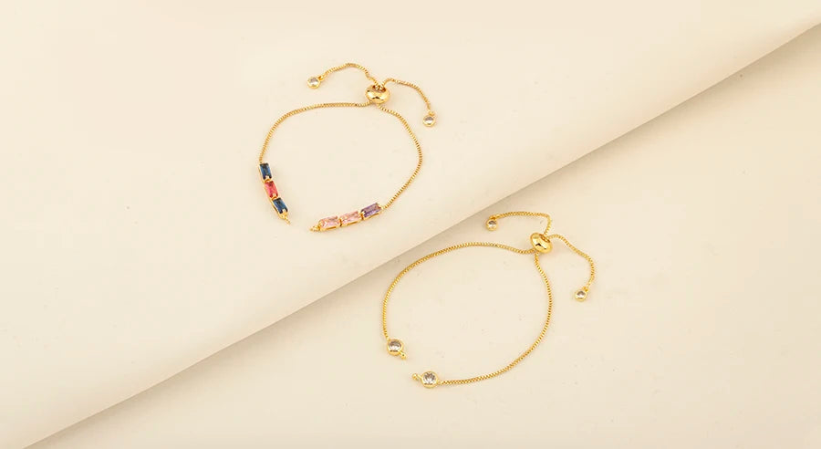 Nidin 3 PCS/Lot Rectangle/Round Crystal Zircon Slider Bracelet For Women Female Adjustable Chains Jewelry Wholesale Accessories