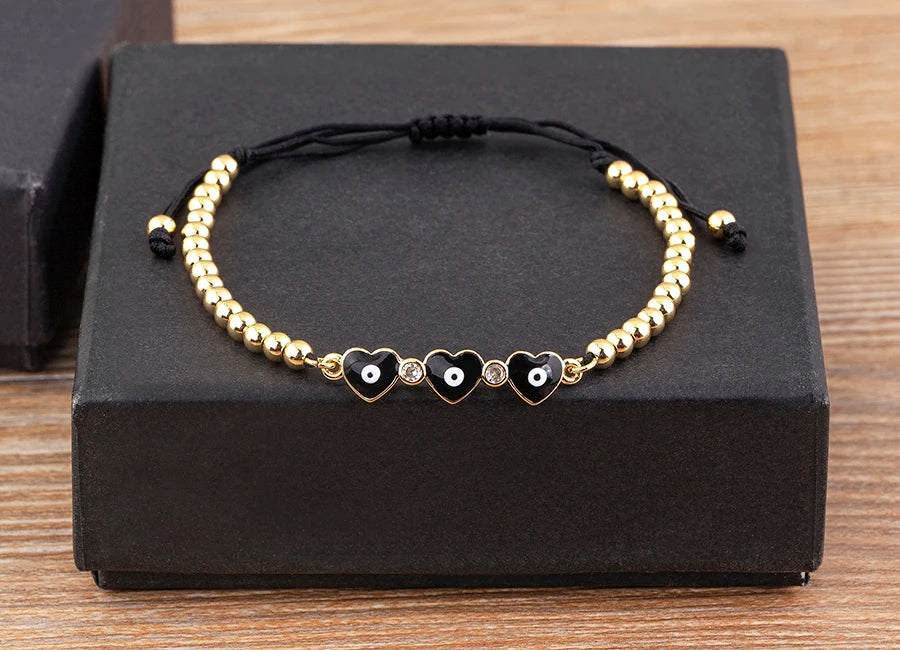 Nidin Adjustable Handmade Braided String Bracelet Women Men Turkish Evil Eye Heart Shape Bangle Couple Lucky Wedding Jewelry