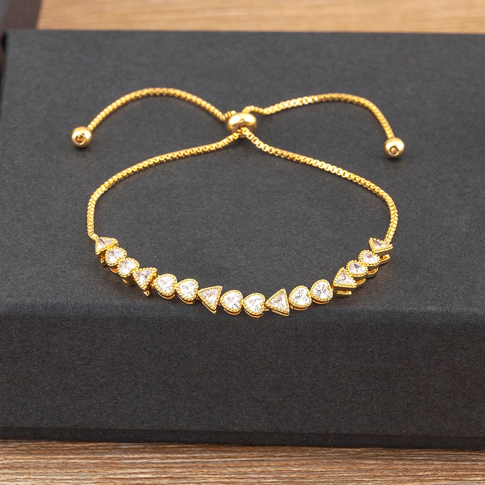 Nidin Charm Zircon Geometric Shape Bracelet Adjustable 15 Styles Gold Color Link Chain Jewelry Women's Personality Party Gift