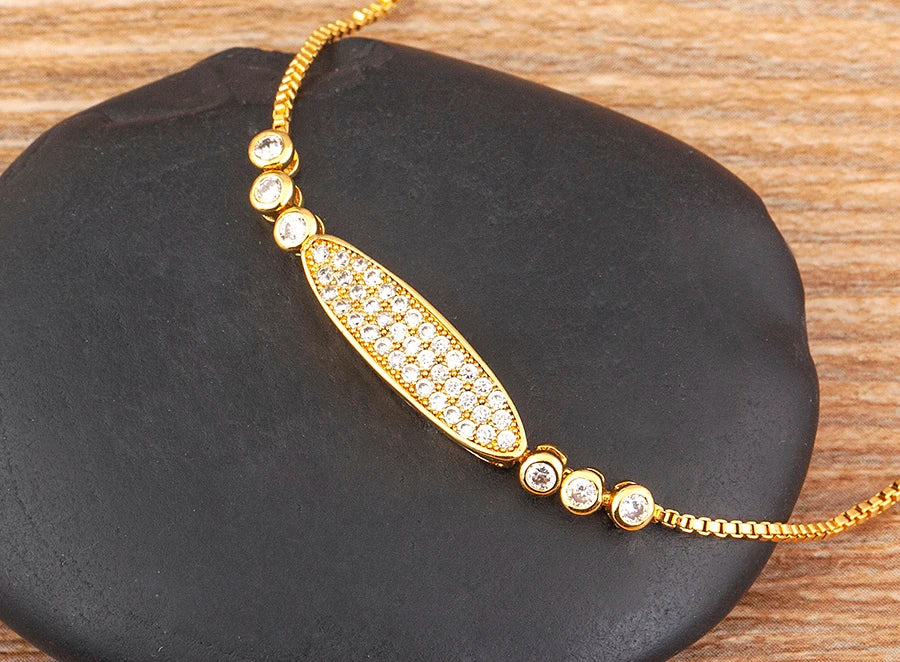 Nidin Charm Zircon Geometric Shape Bracelet Adjustable 15 Styles Gold Color Link Chain Jewelry Women's Personality Party Gift