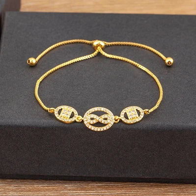 Nidin Charm Zircon Geometric Shape Bracelet Adjustable 15 Styles Gold Color Link Chain Jewelry Women's Personality Party Gift