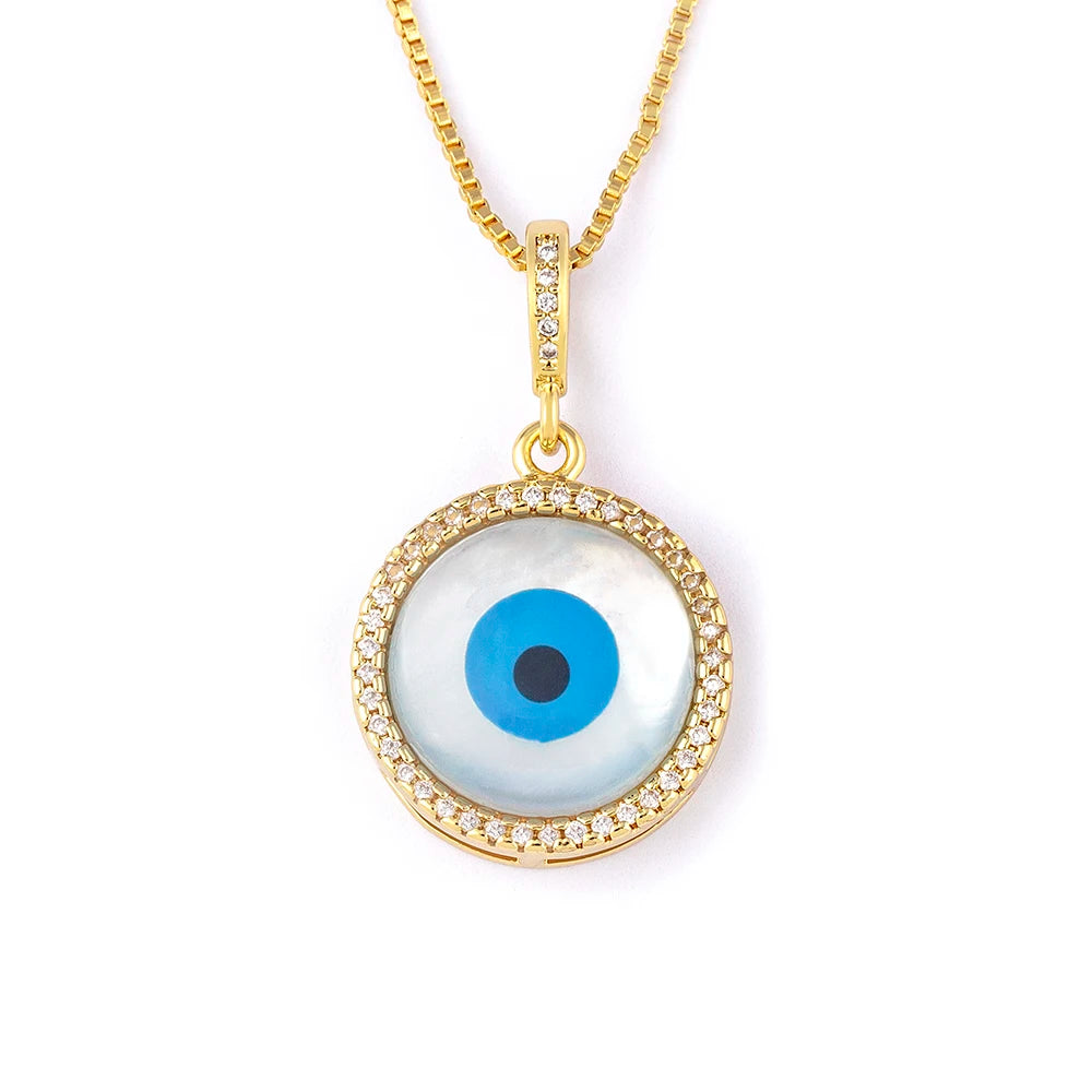 Nidin New Arrival Gold Plated Evil Eye Pendant Necklace For Women Zircon Jewelry Clavicle Chain Choker Party Wedding Gift