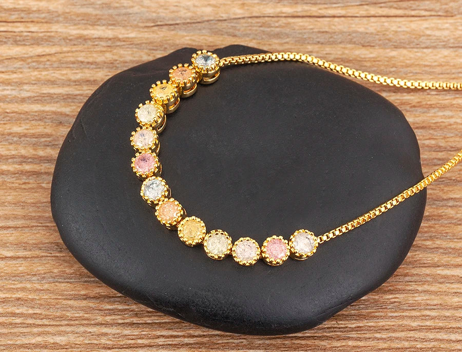 Nidin Charm Zircon Geometric Shape Bracelet Adjustable 15 Styles Gold Color Link Chain Jewelry Women's Personality Party Gift