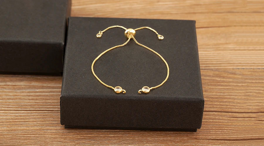 Nidin 3 PCS/Lot Rectangle/Round Crystal Zircon Slider Bracelet For Women Female Adjustable Chains Jewelry Wholesale Accessories
