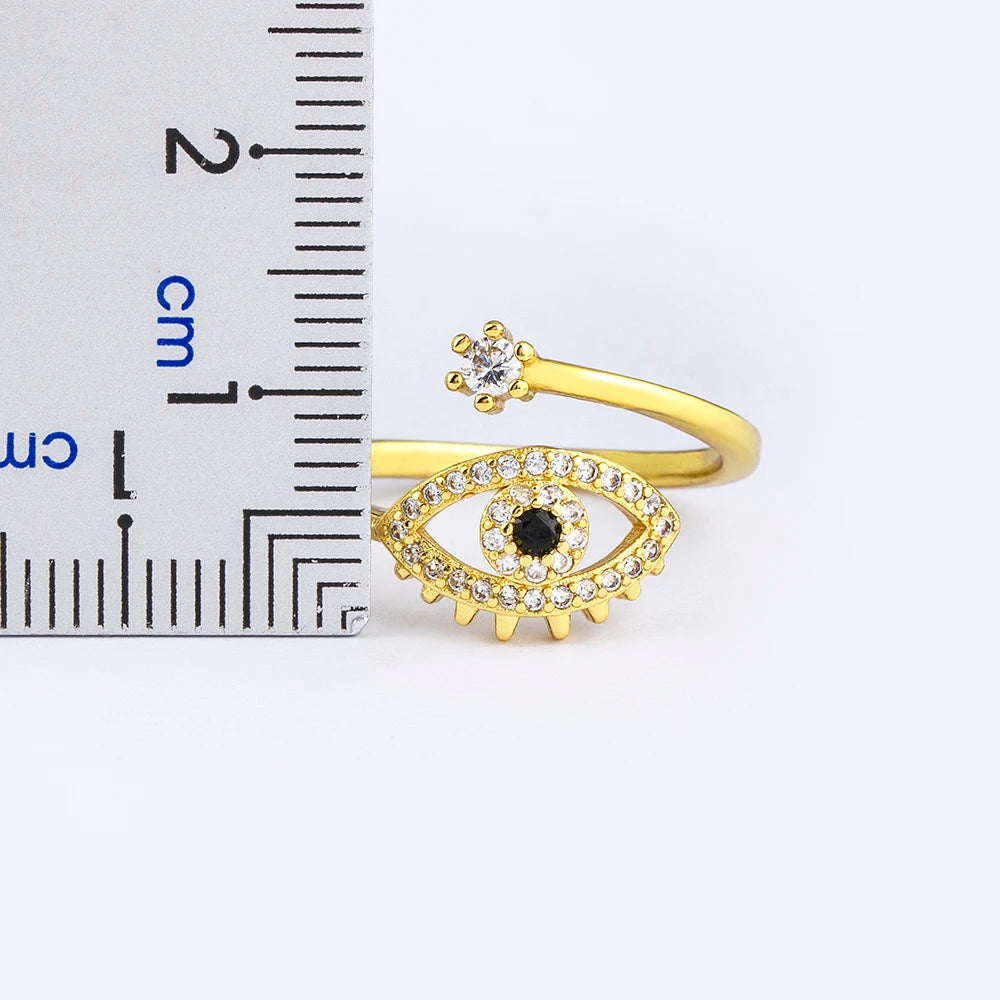 Nidin Lucky Turkish Evil Eye Open Copper Gold Color Finger Rings Adjustable for Women Girls Men Fashion Party Jewelry Gift