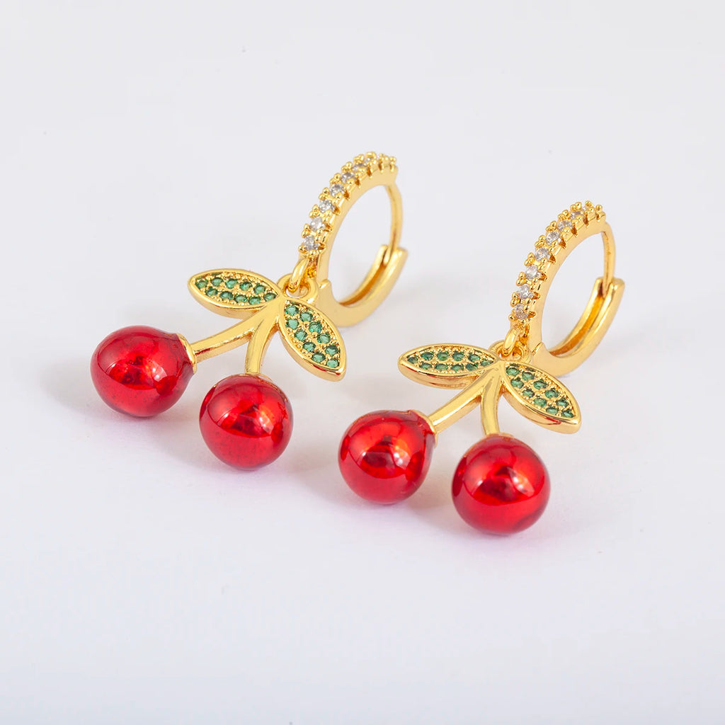 Sweet Enamel Cherry Drop Earrings