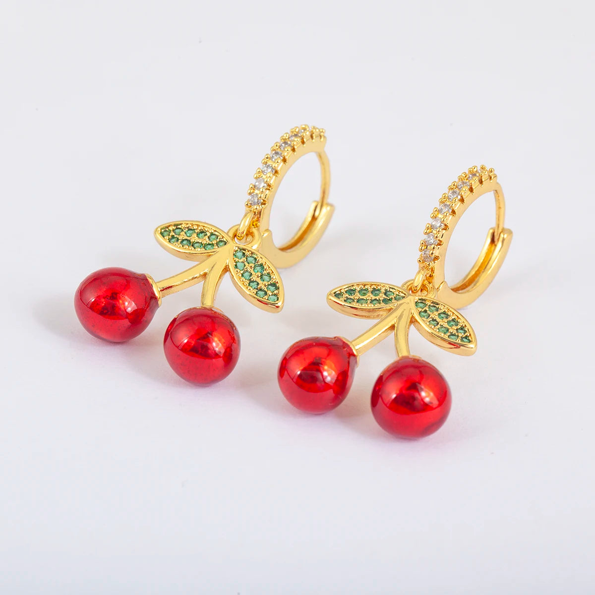 Sweet Enamel Cherry Drop Earrings