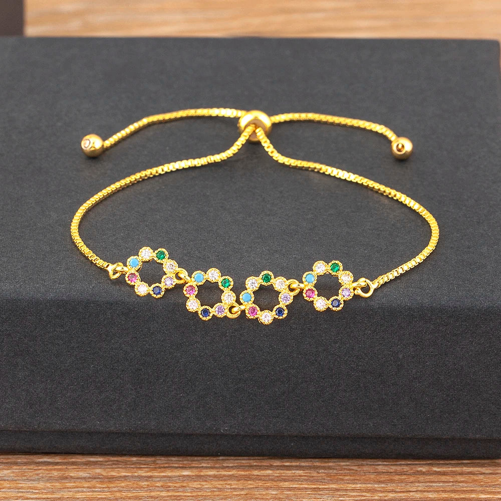 Nidin Charm Zircon Geometric Shape Bracelet Adjustable 15 Styles Gold Color Link Chain Jewelry Women's Personality Party Gift