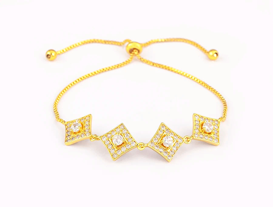 Nidin Charm Zircon Geometric Shape Bracelet Adjustable 15 Styles Gold Color Link Chain Jewelry Women's Personality Party Gift